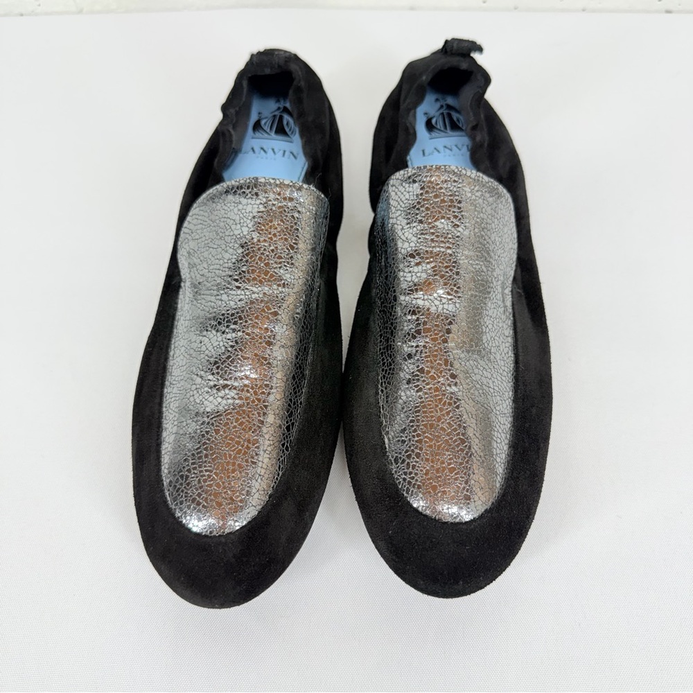 Lanvin Women’s size 38.5 Black Suede Gunmetal Loafers - Picture 3 of 12